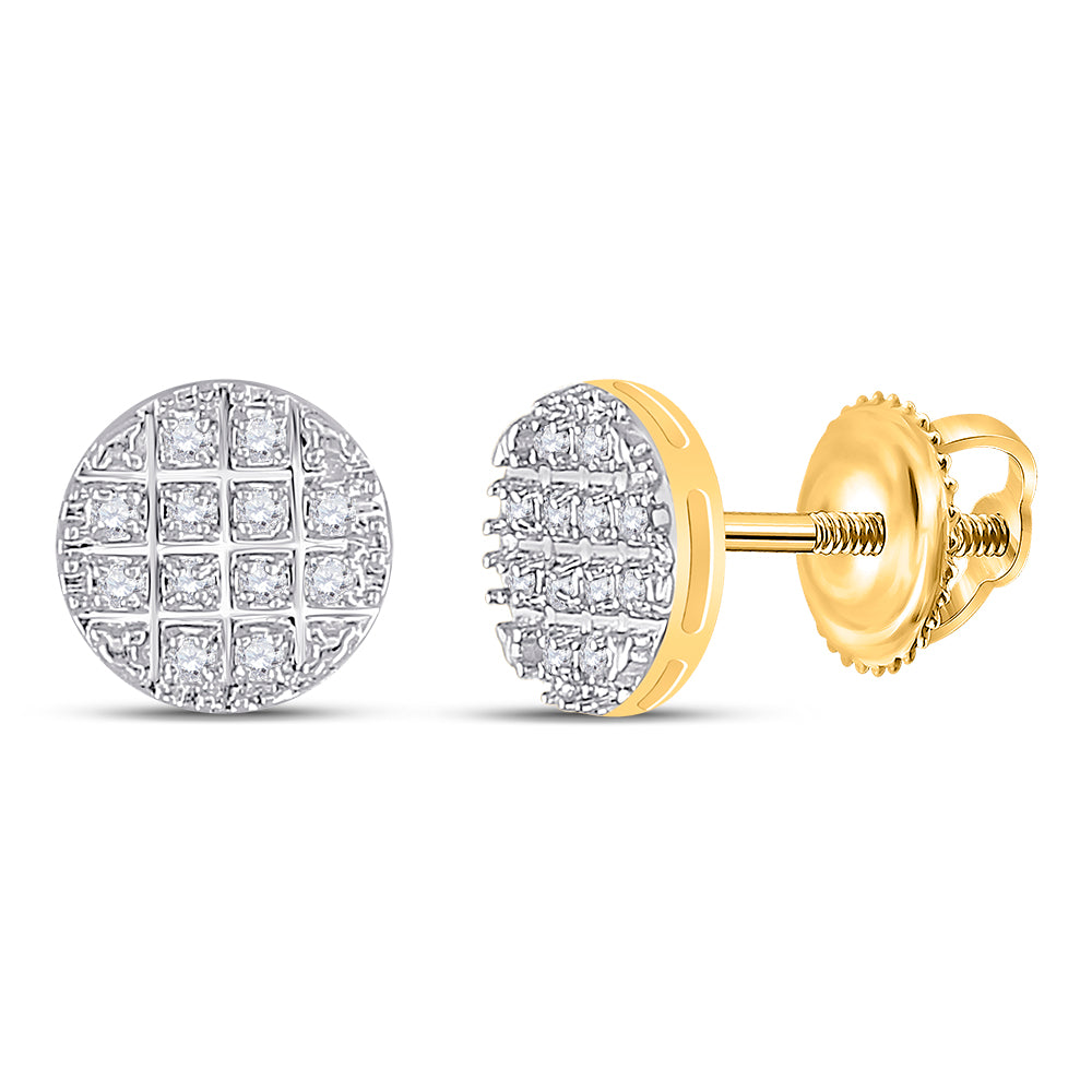 Gold Cluster Earrings 1/10 Cttw Round Natural Diamond Mens (0.96 grams)