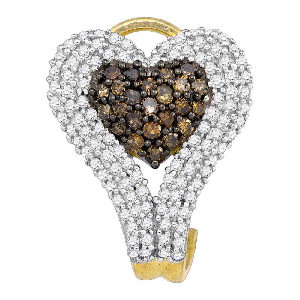 10Kt Yellow Gold 1 3/8Ct-Dia Natural Brown Heart Earring (4.98 grams)