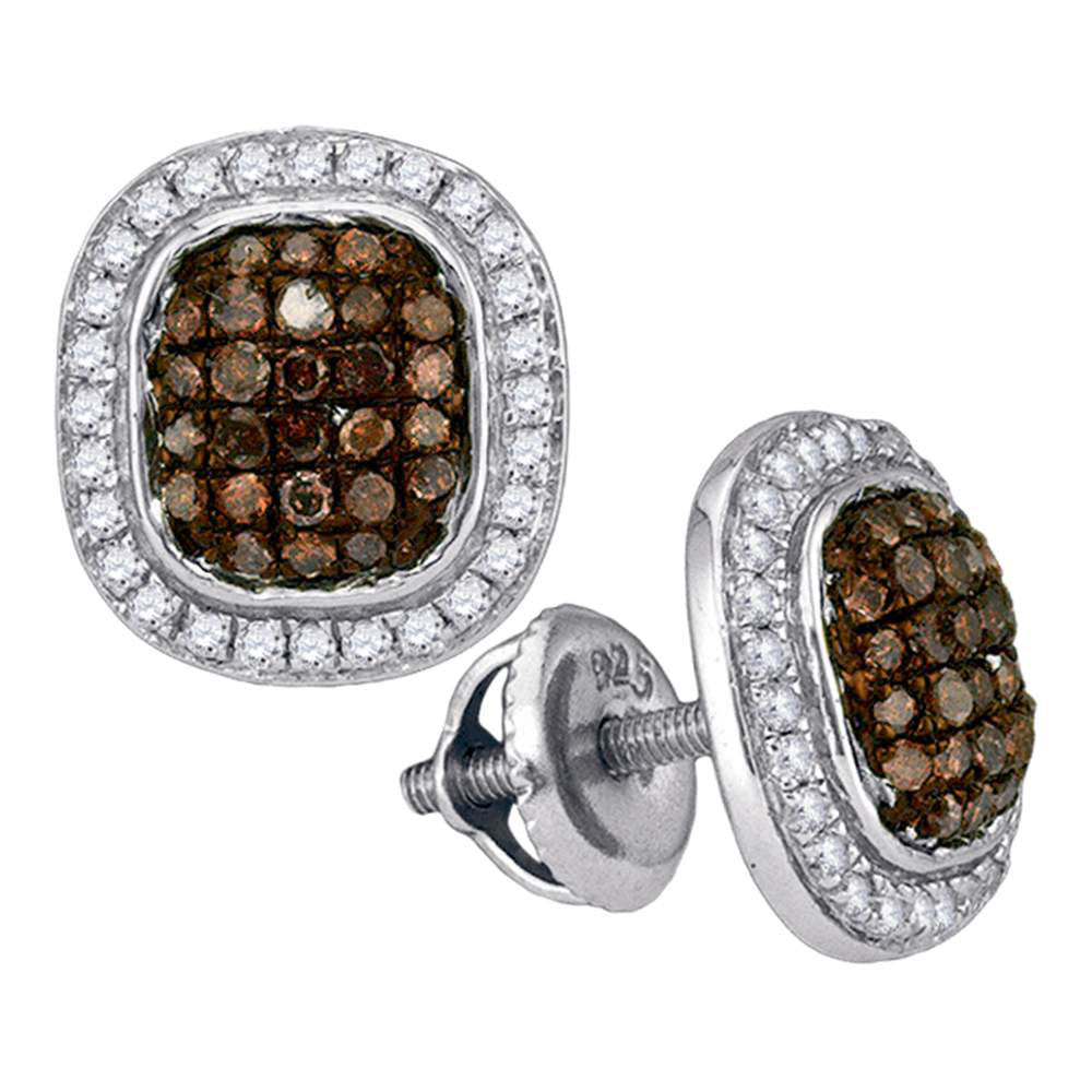 10Kt White Gold Womens Brown Diamond Cluster Earrings 1/2 Cttw (2.02 grams)