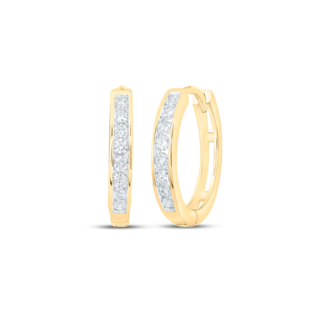 Gold Hoop Earrings 1/4 Cttw Round Natural Diamond Womens (1.83 grams)