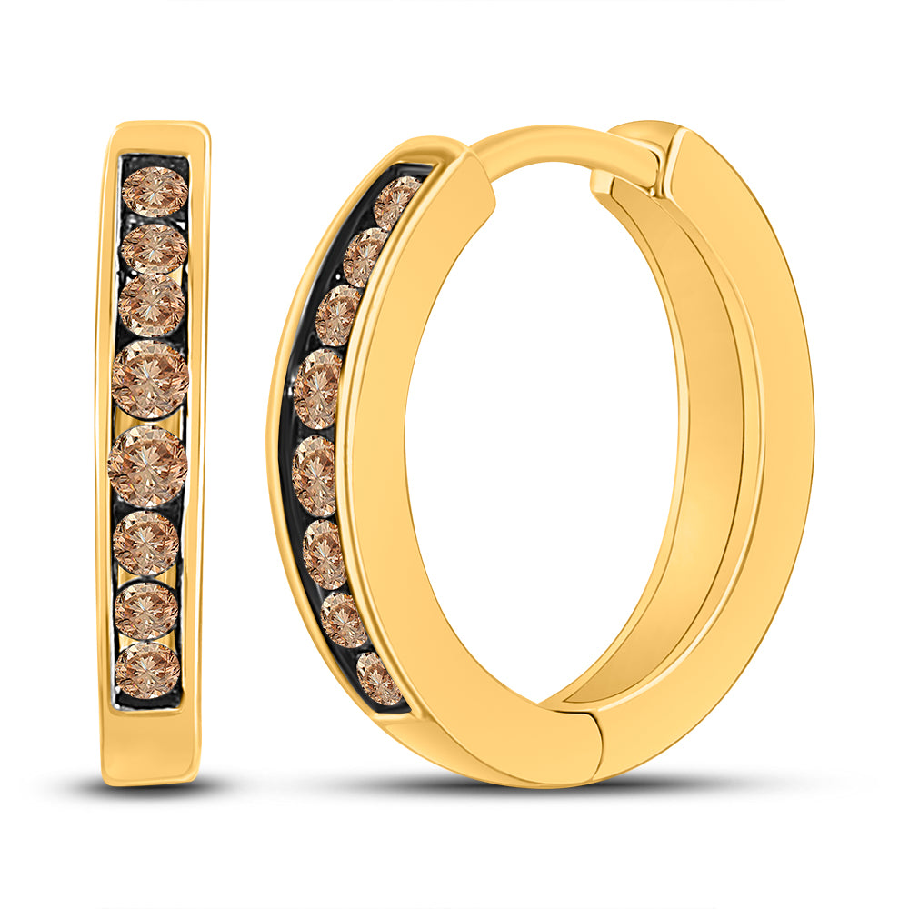 10Kt Yellow Gold Womens Round Brown Diamond Hoop Earrings 1/4 Cttw (1.84 grams)
