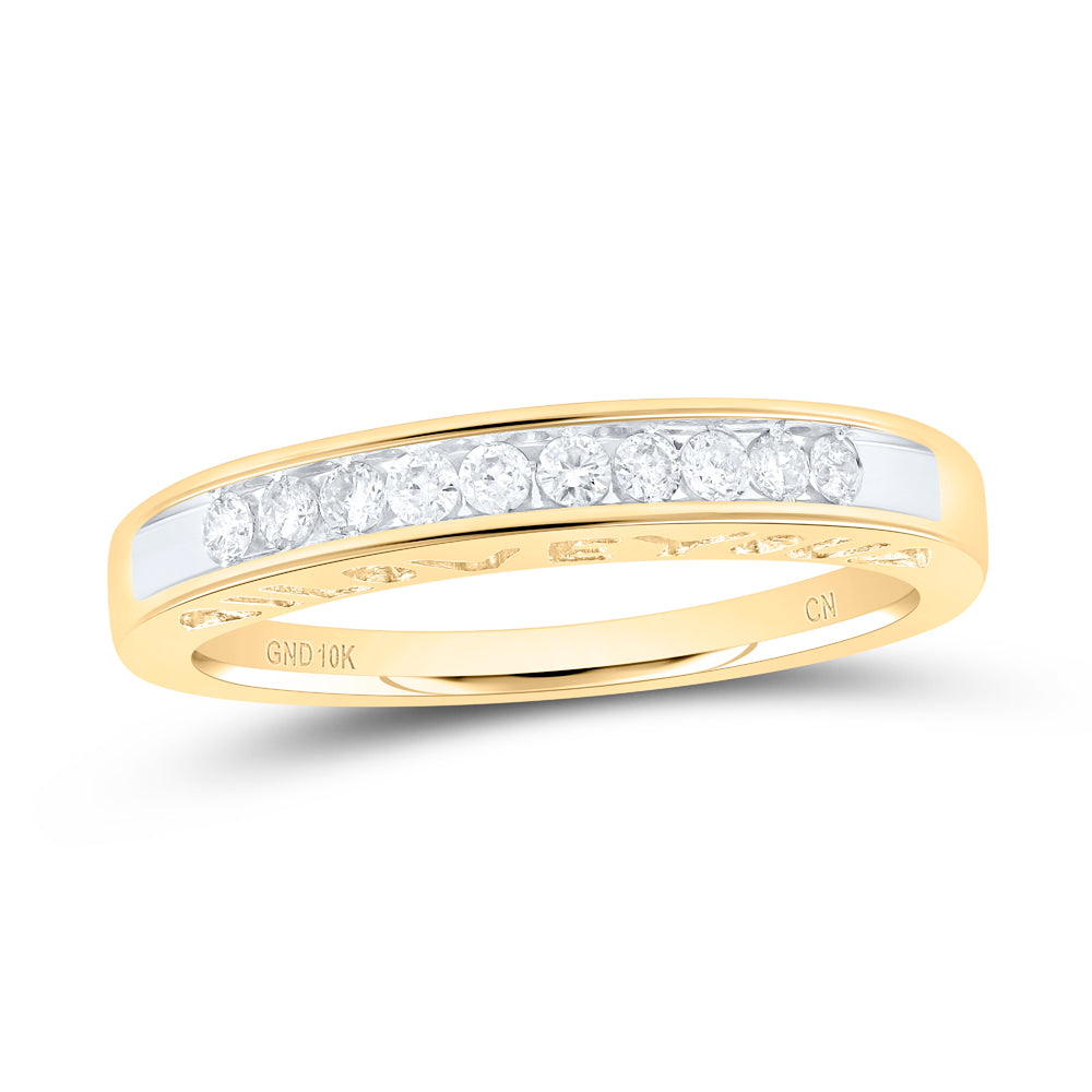 Gold Band Ring 1/5 Cttw Round Natural Diamond Womens (3.03 grams)