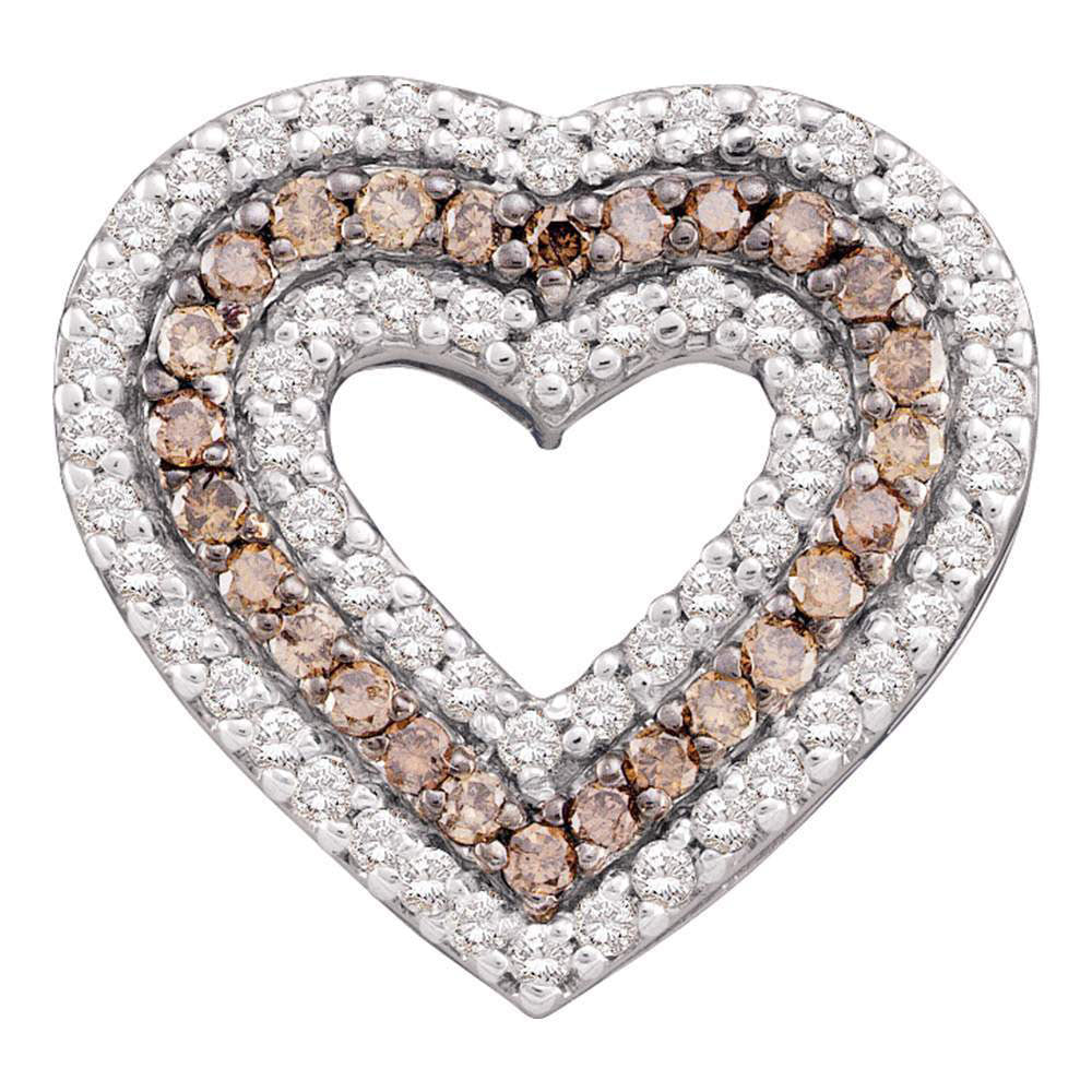 14Kt White Gold 3/4Ctw-Dia Natural Brown Heart Pendant (3.54 grams)
