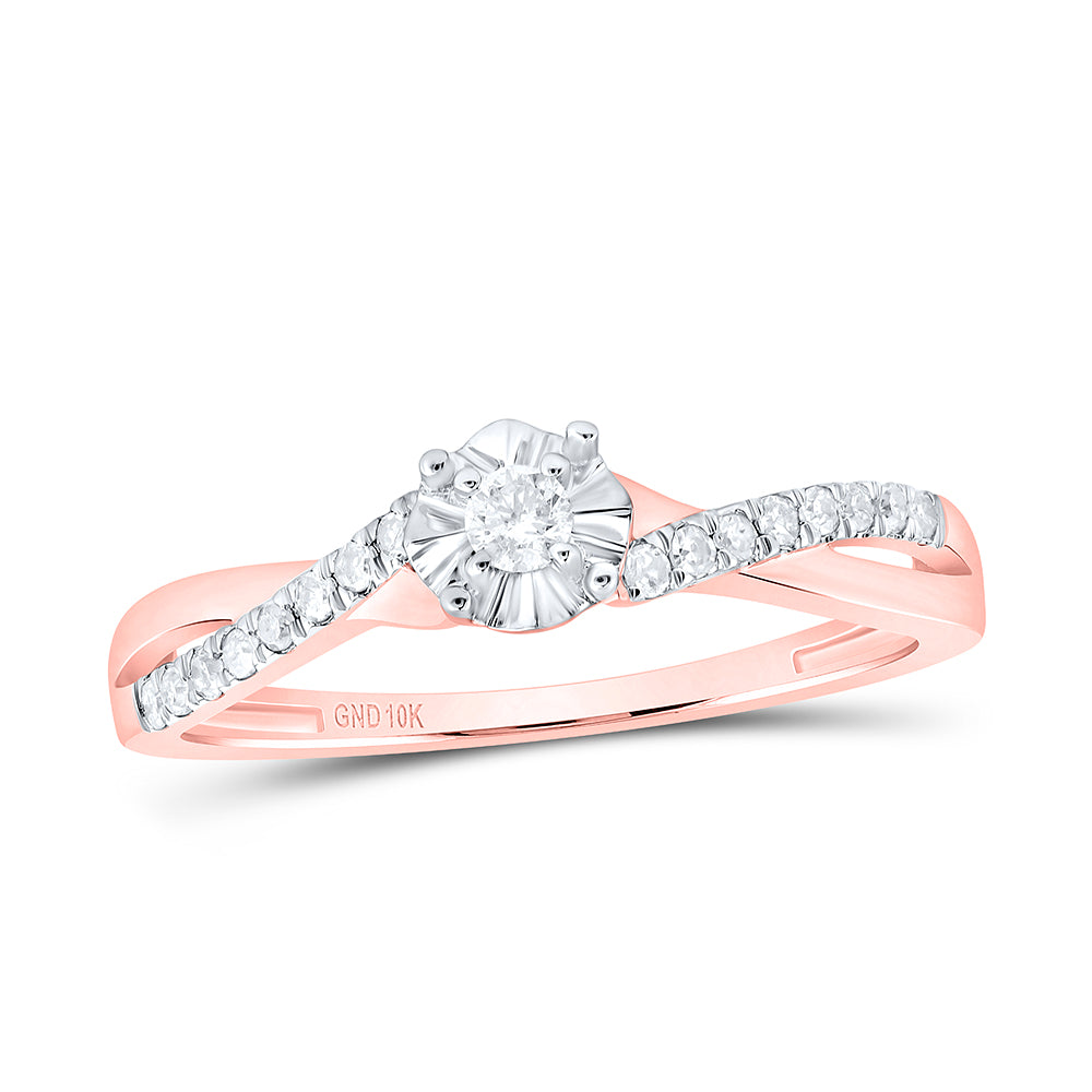 10Kt Rose Gold Womens Round Diamond Solitaire Twist Promise Bridal Ring 1/6 Cttw (1.66 grams)