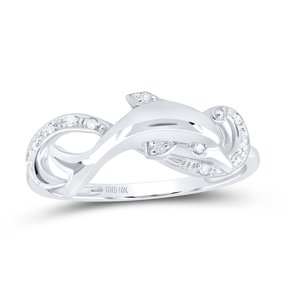 10Kt White Gold Womens Round Diamond Dolphin Ring 1/20 Cttw (2.19 grams)