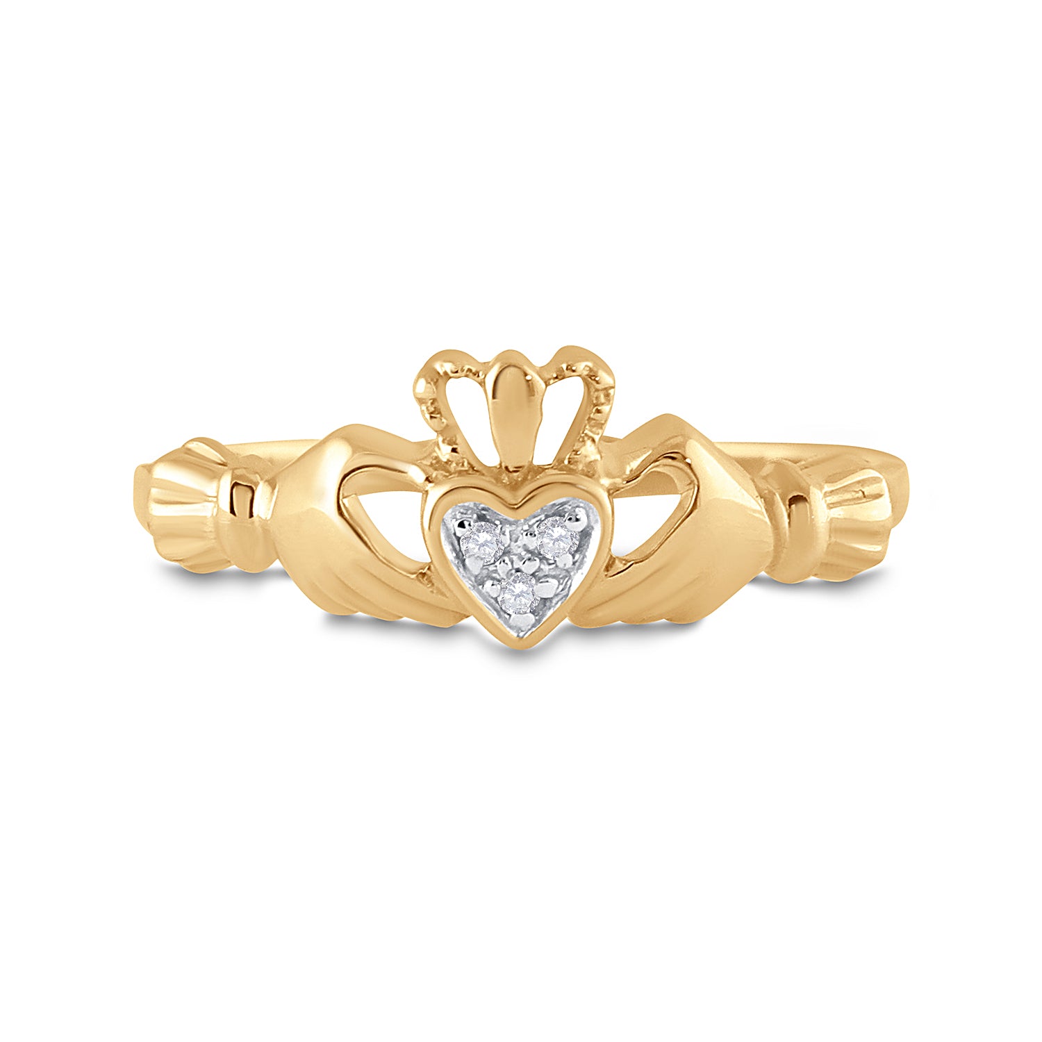 10Kt Yellow Gold Womens Round Diamond Claddagh Heart Ring .02 Cttw (1.82 grams)