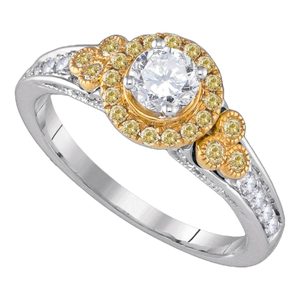 14Kt White Gold 3/4Ctw-Dia 3/8Ct-Amarillo Natural Yellow Diamond Ring (3.55 grams)