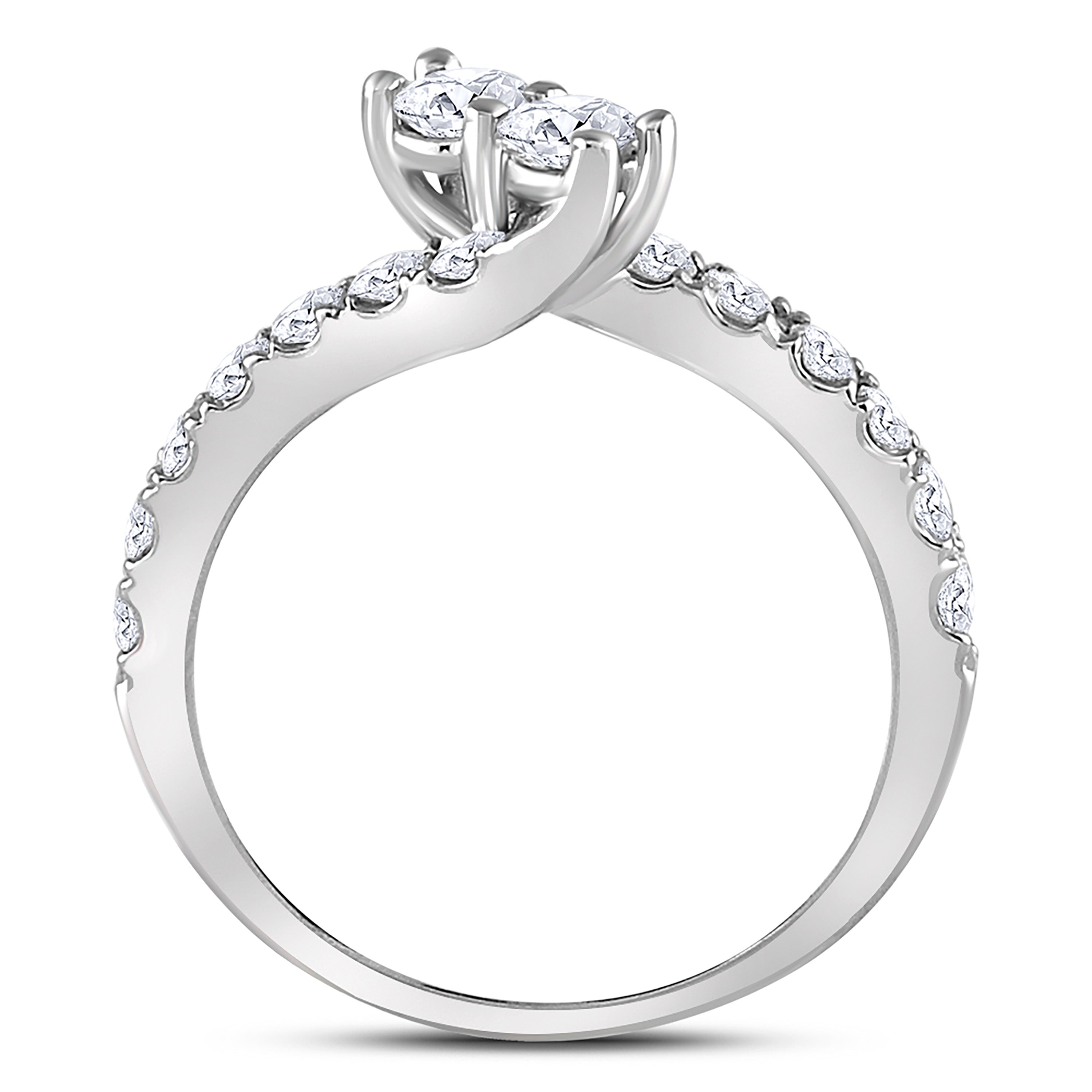 14Kt White Gold Womens Round Diamond 2-Stone Bridal Wedding Engagement Ring 1.00 Cttw (Certified) (3.64 grams)