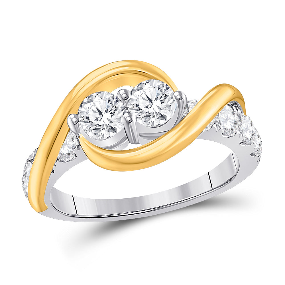 14Kt Two-Tone Gold 1 1/2Ctw-Dia 2*1/3Crd 2Stone Engaement Ring Certified (5.06 grams)