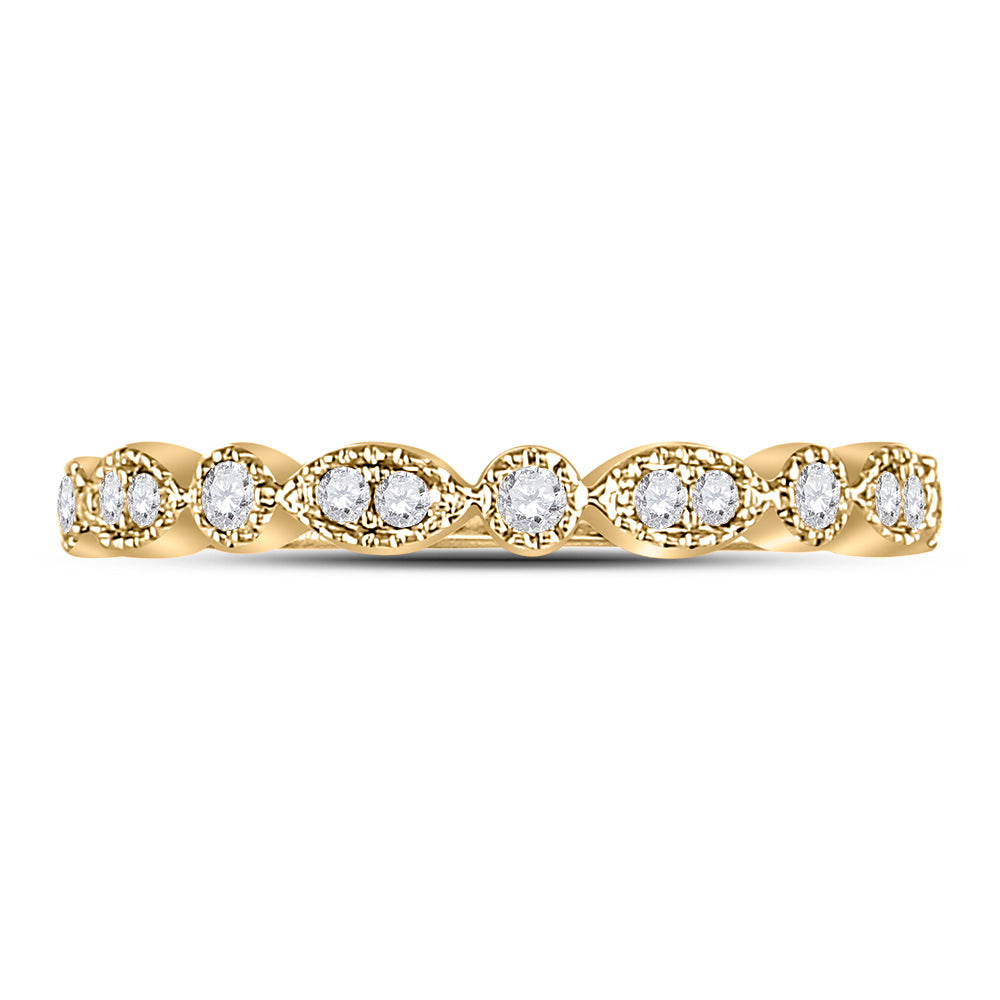 Gold Marquise Dot Stackable Band Ring 1/6 Cttw Round Natural Diamond Womens (1.49 grams)
