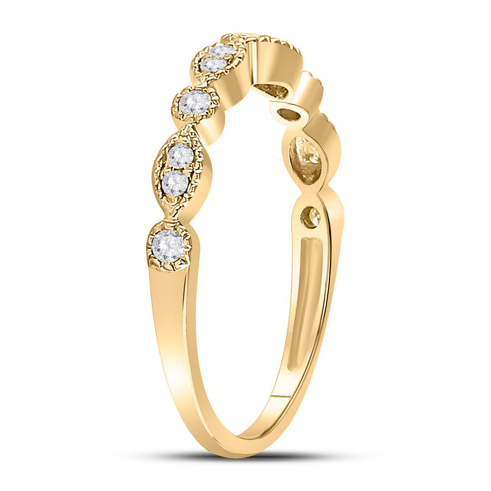 Gold Marquise Dot Stackable Band Ring 1/6 Cttw Round Natural Diamond Womens (1.49 grams)