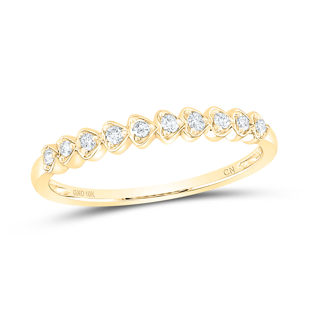 Gold Heart Stackable Band Ring 1/10 Cttw Round Natural Diamond Womens (1.12 grams)
