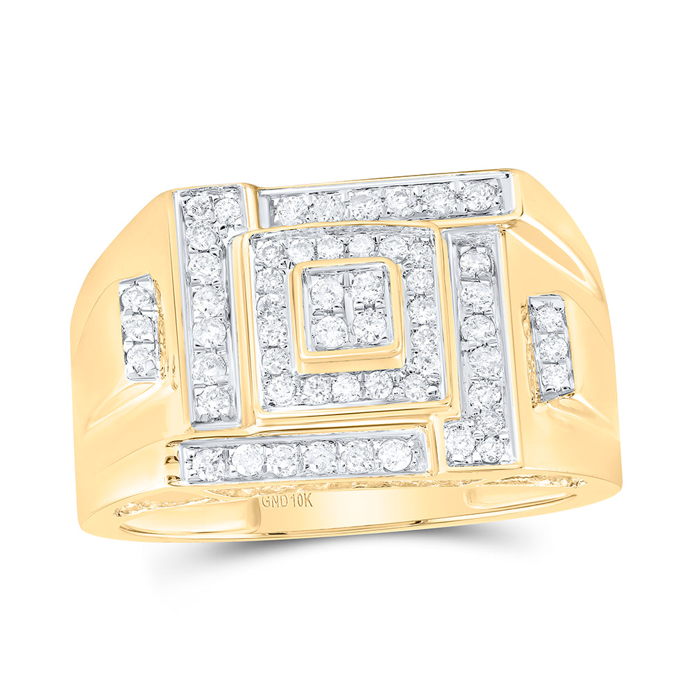 10Kt Yellow Gold Mens Round Diamond Square Cluster Ring 1/2 Cttw (5.17 grams)
