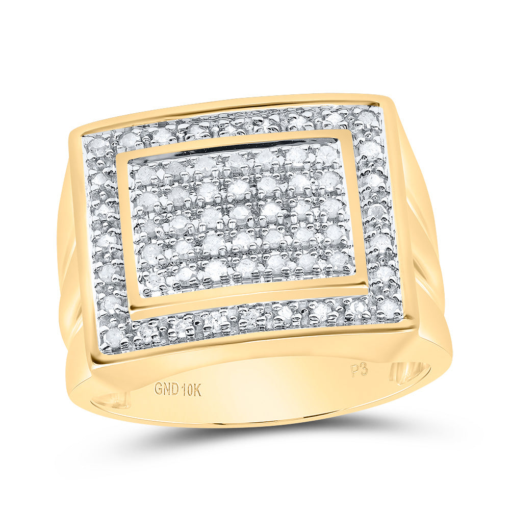 10Kt Yellow Gold Mens Round Diamond Square Frame Cluster Ring 1/2 Cttw (6.7 grams)