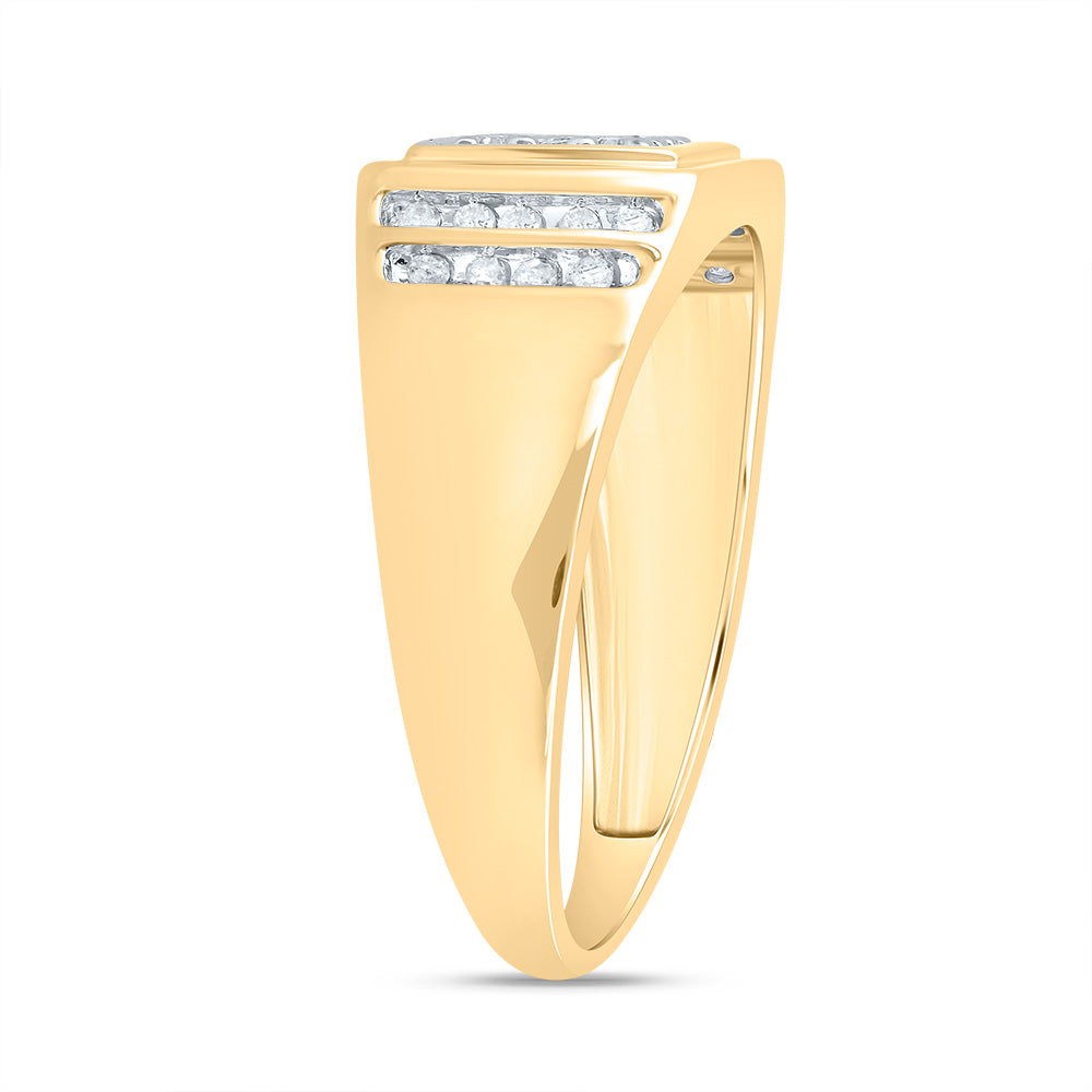 14Kt Yellow Gold Mens Round Diamond Square Cluster Ring 1/4 Cttw (3.16 grams)