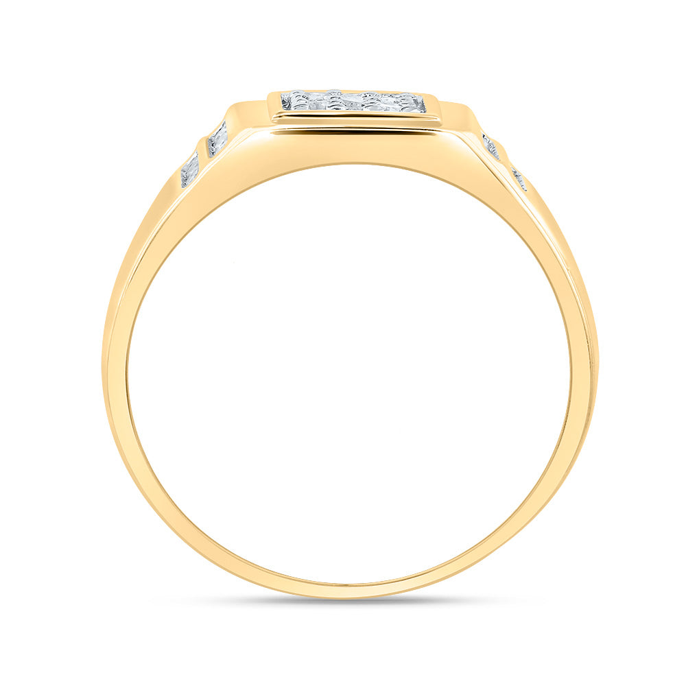 14Kt Yellow Gold Mens Round Diamond Square Cluster Ring 1/4 Cttw (3.16 grams)