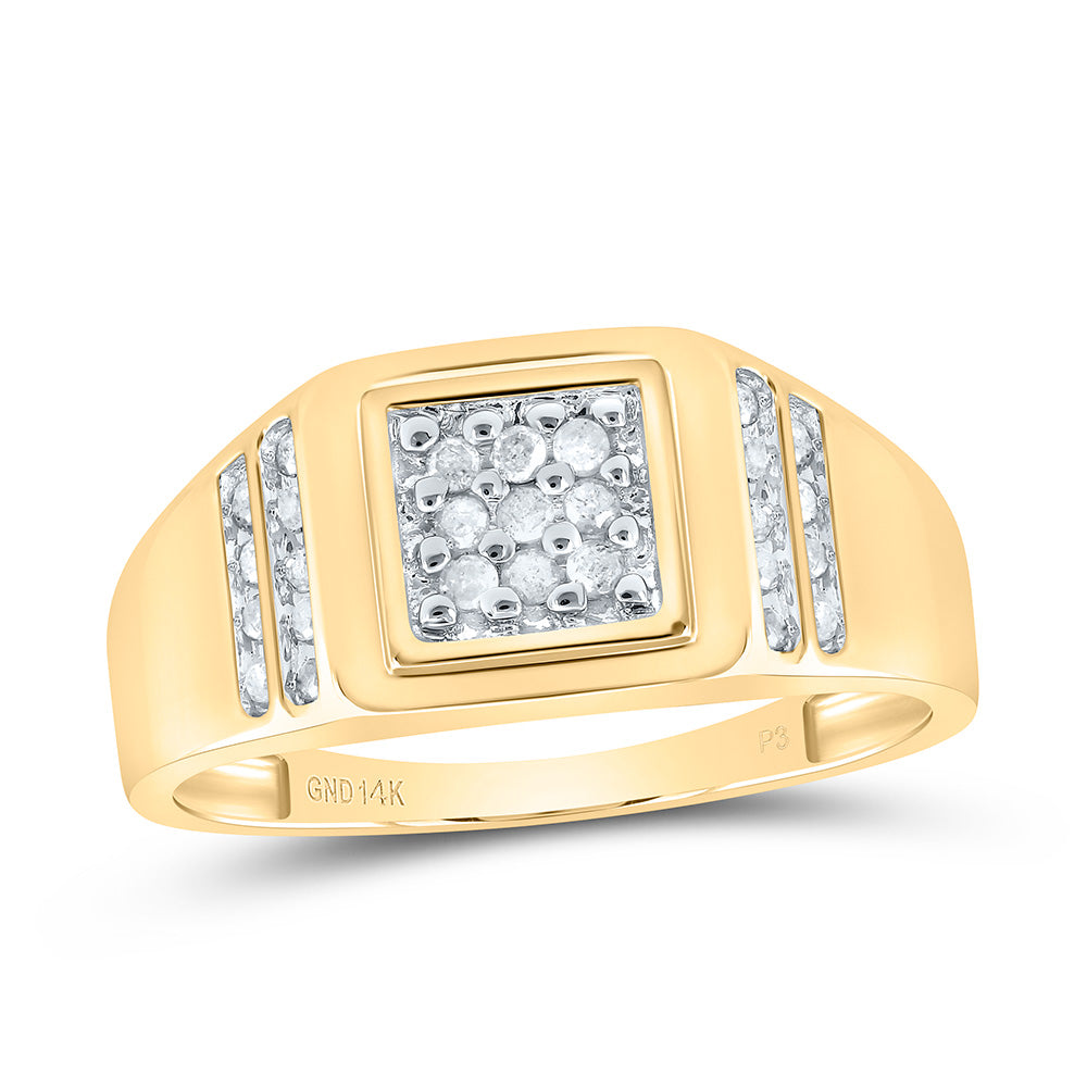 14Kt Yellow Gold Mens Round Diamond Square Cluster Ring 1/4 Cttw (3.16 grams)
