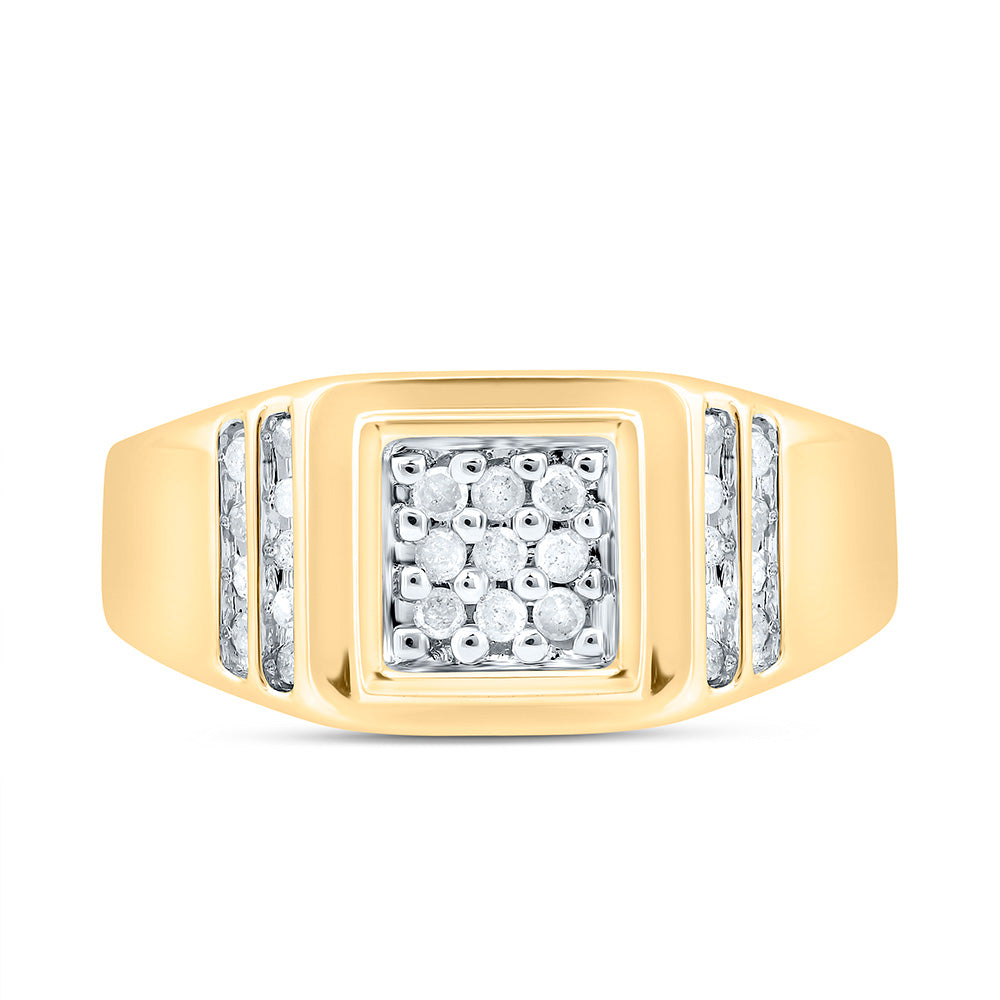 14Kt Yellow Gold Mens Round Diamond Square Cluster Ring 1/4 Cttw (3.16 grams)