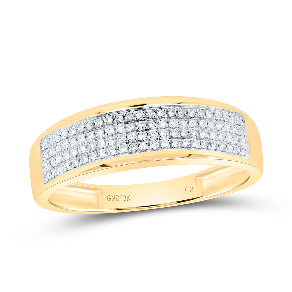 Gold Pave Band Ring 1/4 Cttw Round Natural Diamond Mens (2.43 grams)