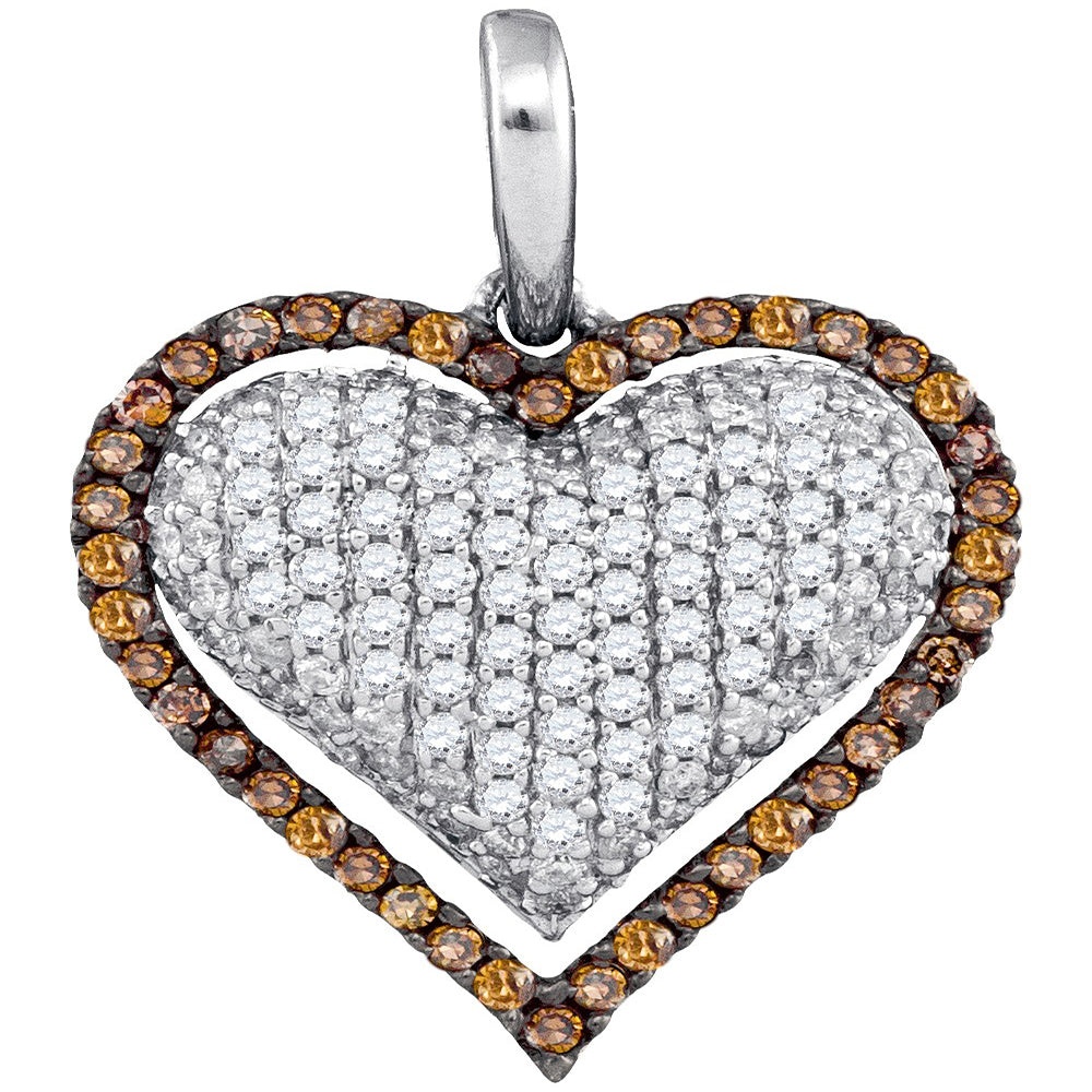 10Kt White Gold 7/8Ct-Dia Brown Heart Fashion Pendant (2.39 grams)