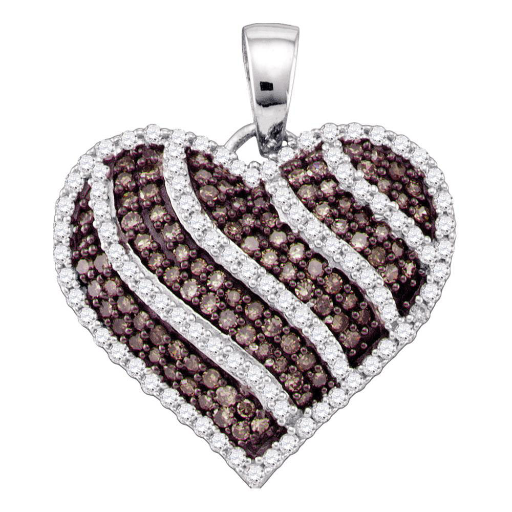10Kt White Gold 1 Ctw-Dia Natural Brown Heart Pendant (4.05 grams)