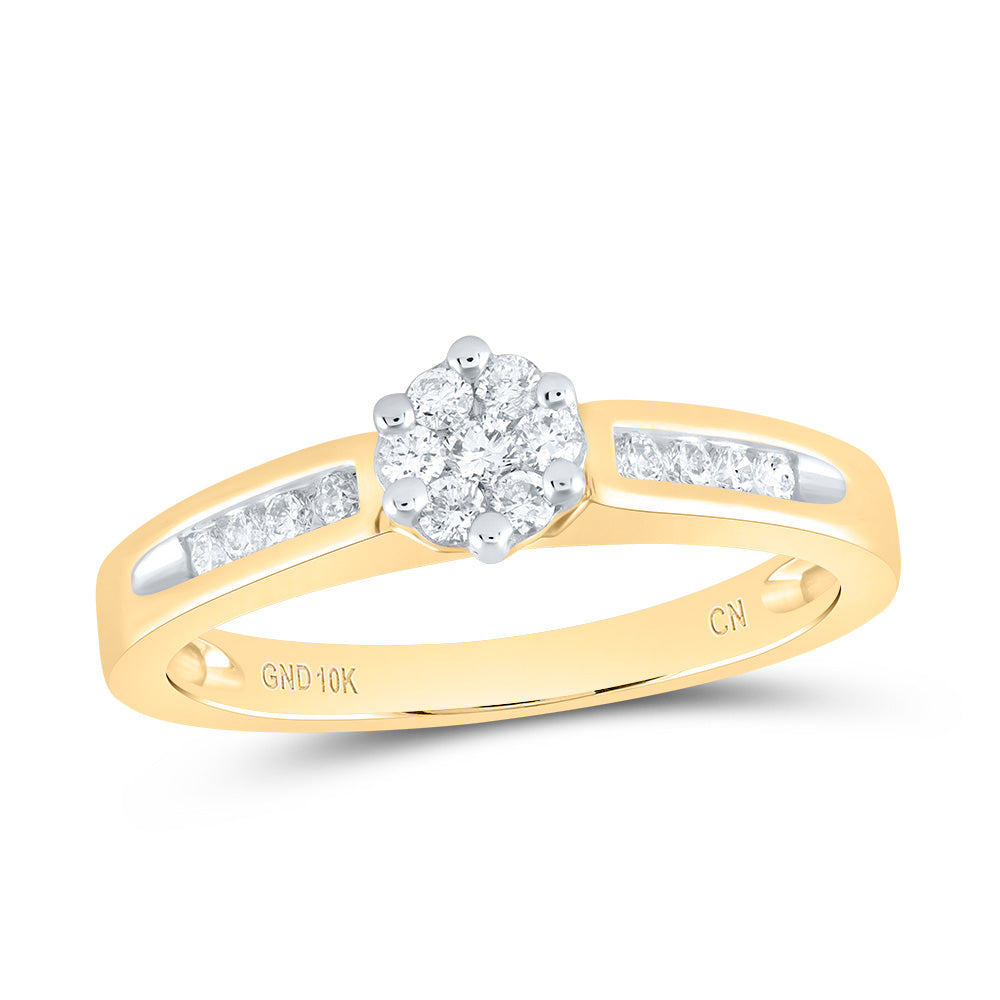 Gold Flower Cluster Ring 1/4 Cttw Round Natural Diamond Womens (2.34 grams)