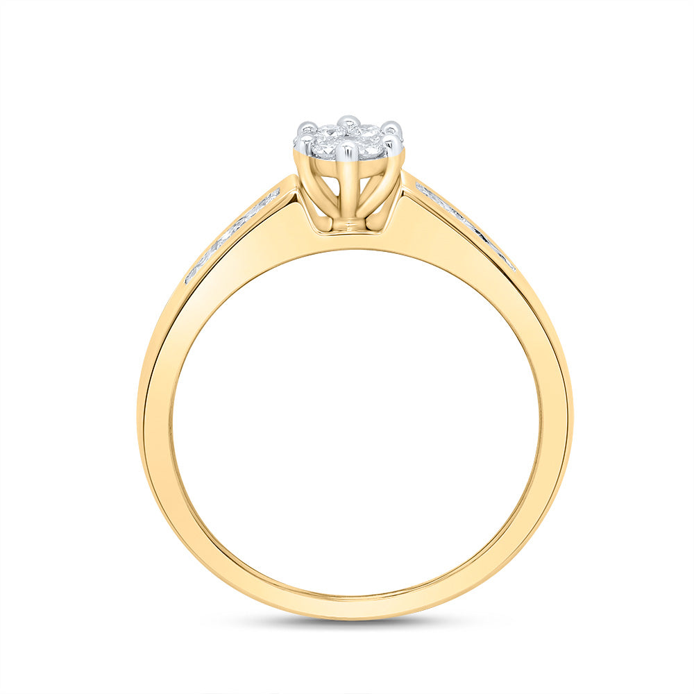 Gold Flower Cluster Ring 1/4 Cttw Round Natural Diamond Womens (2.34 grams)