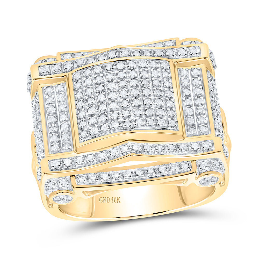 10Kt Yellow Gold Mens Round Diamond Domed Square Cluster Ring 5/8 Cttw (9.87 grams)