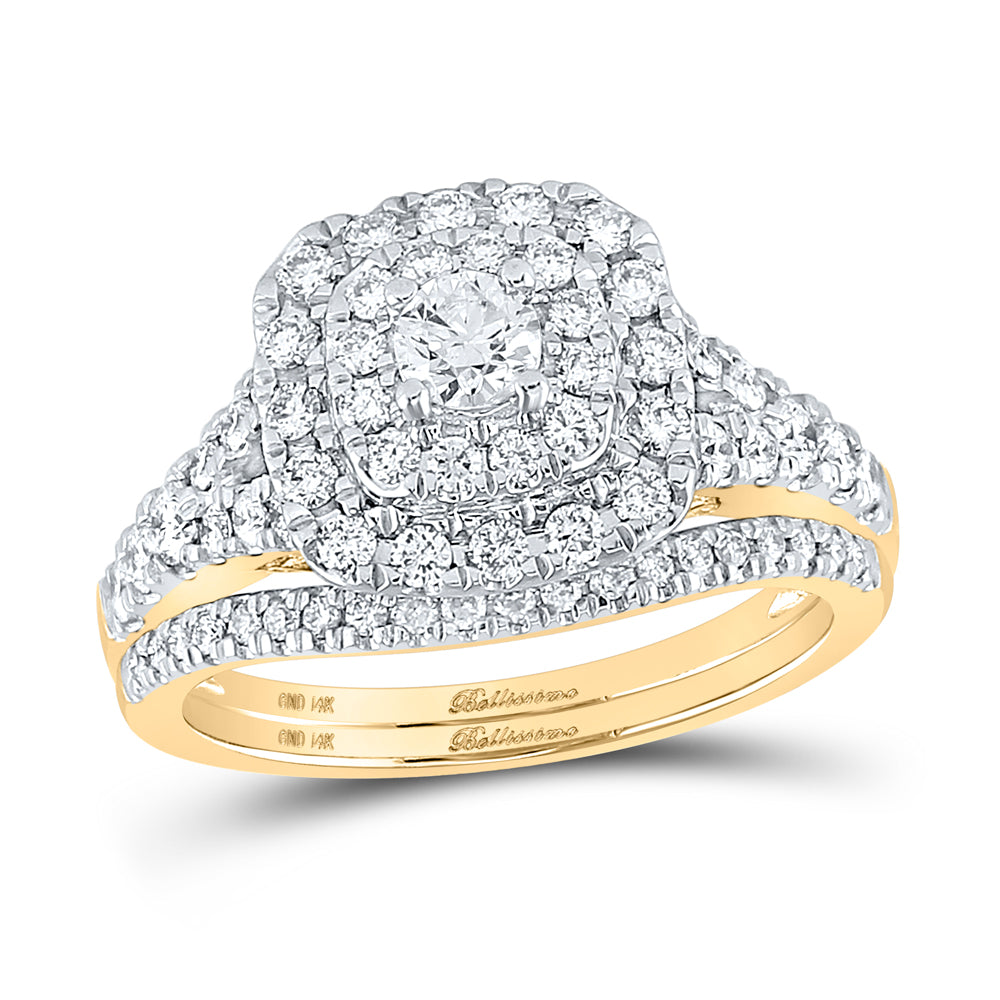 Gold Halo Solitaire Bridal Wedding Ring Band Set 1 Cttw Round Natural Diamond Womens (6.3 grams)