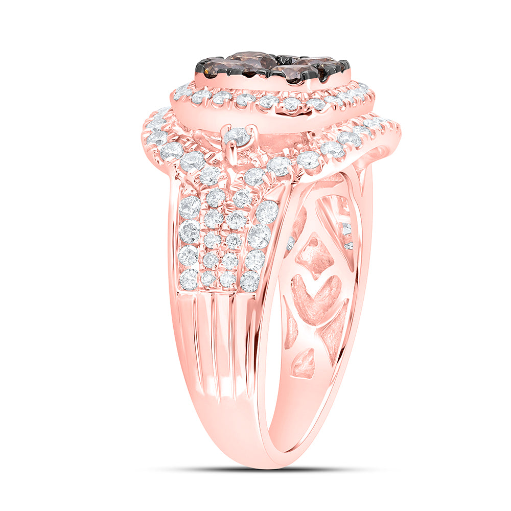 14Kt Rose Gold Womens Round Brown Diamond Cushion Bridal Wedding Engagement Ring 2.00 Cttw (8.13 grams)