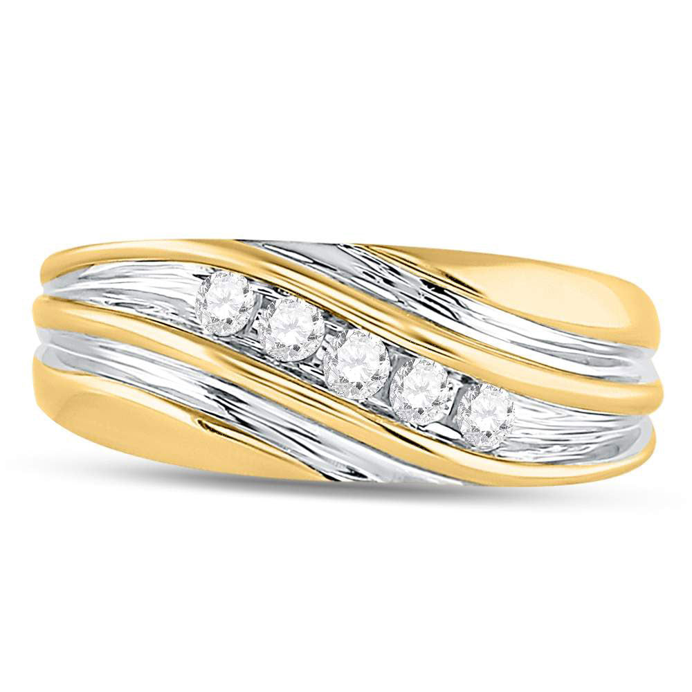 Gold Band Wedding Ring 1/4 Cttw Round Natural Diamond Mens (4.56 grams)