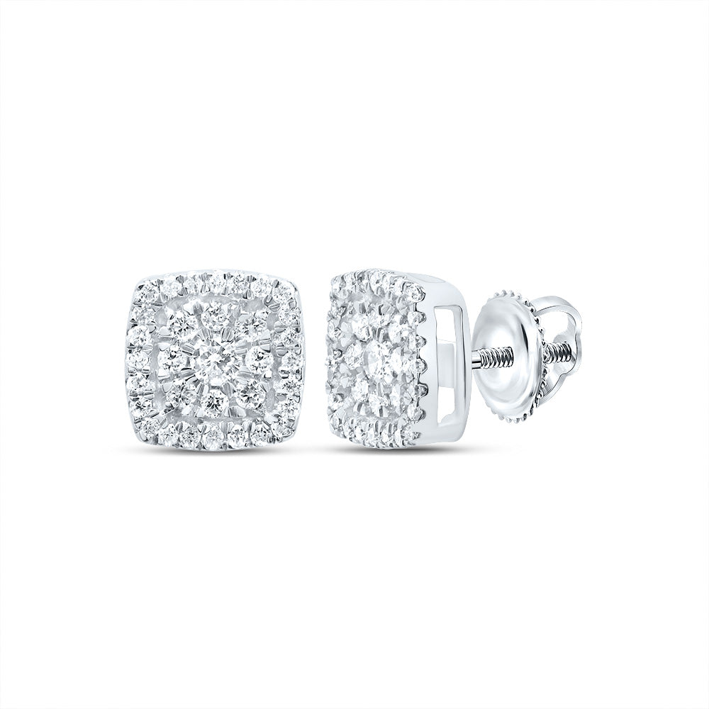 14Kt White Gold Womens Round Diamond Square Cluster Earrings 1/4 Cttw (1.28 grams)