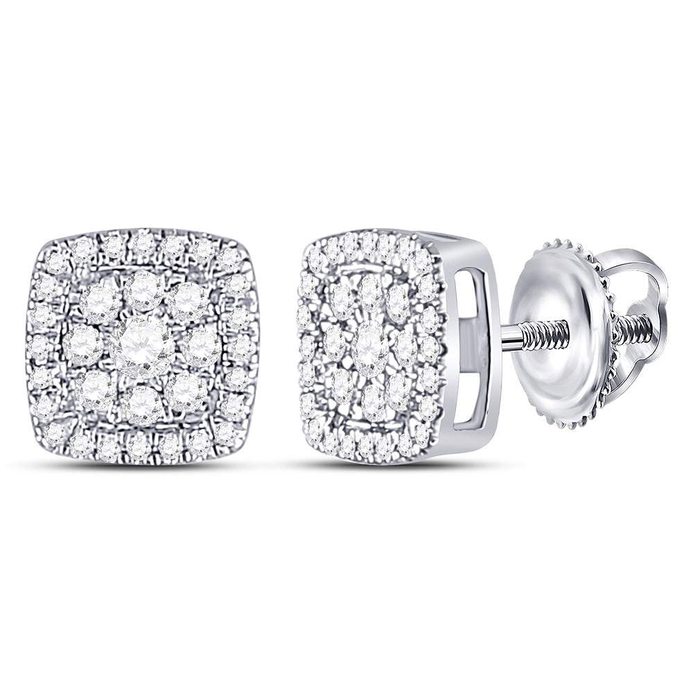 14Kt White Gold Womens Round Diamond Square Cluster Earrings 1/4 Cttw (1.28 grams)