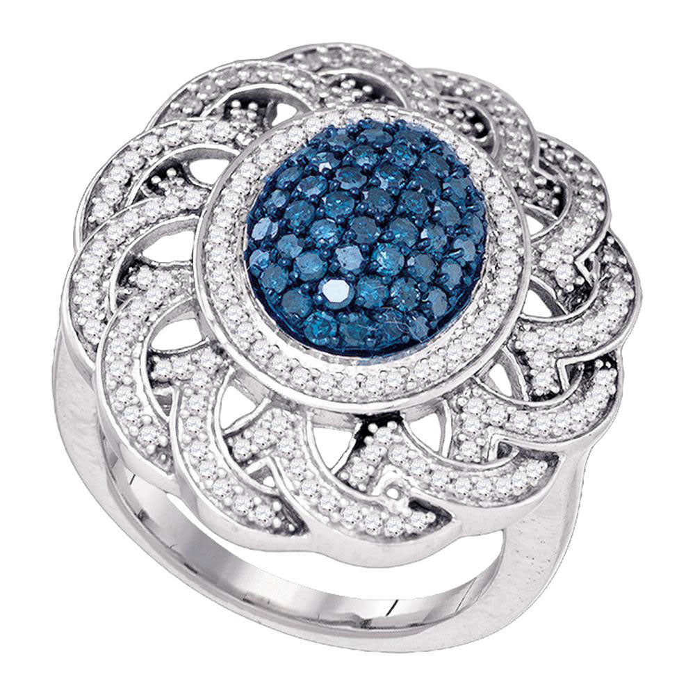10Kt White Gold 1 Ct-Dia Fashion Blue Ring (6.52 grams)