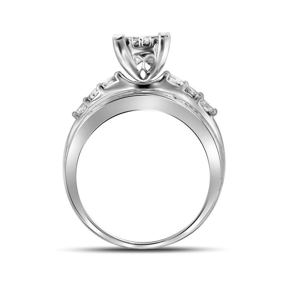 10Kt White Gold Womens Princess Diamond Cluster Bridal Wedding Engagement Ring 1/2 Cttw - Size 7.5 (3.66 grams)
