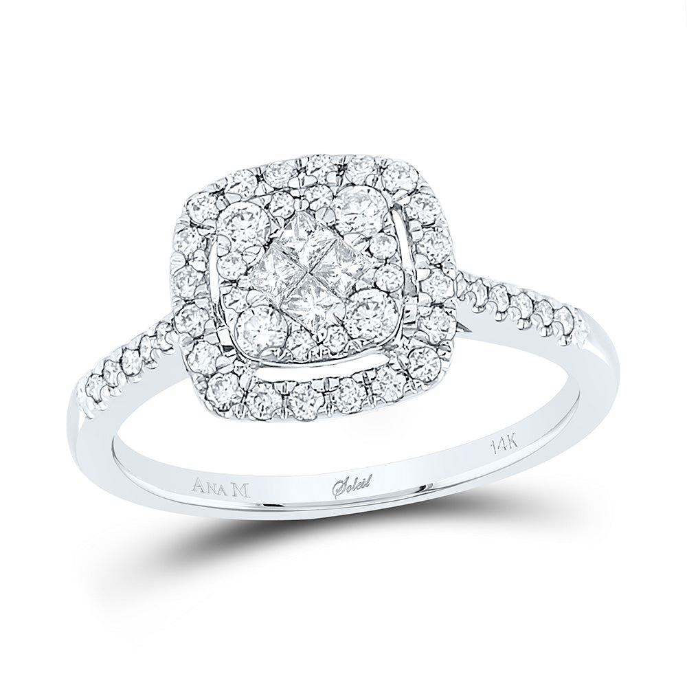 14Kt White Gold Womens Princess Diamond Cluster Bridal Wedding Engagement Ring 1/2 Cttw (2.99 grams)