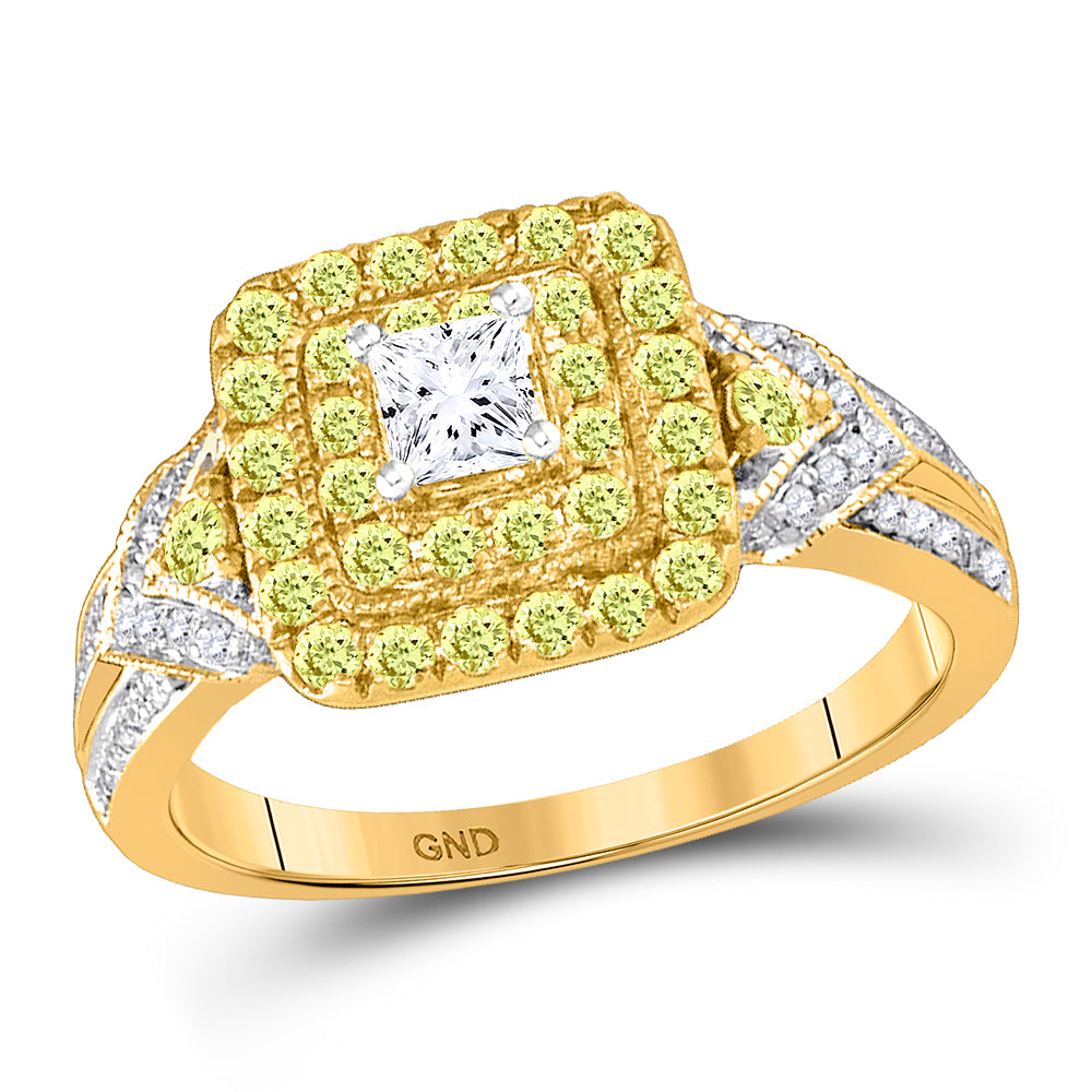 14Kt White Gold 1 Ct-Dia Ana M 1/3Ct-Amarillo Natural Yellow Diamond Ring (4.56 grams)