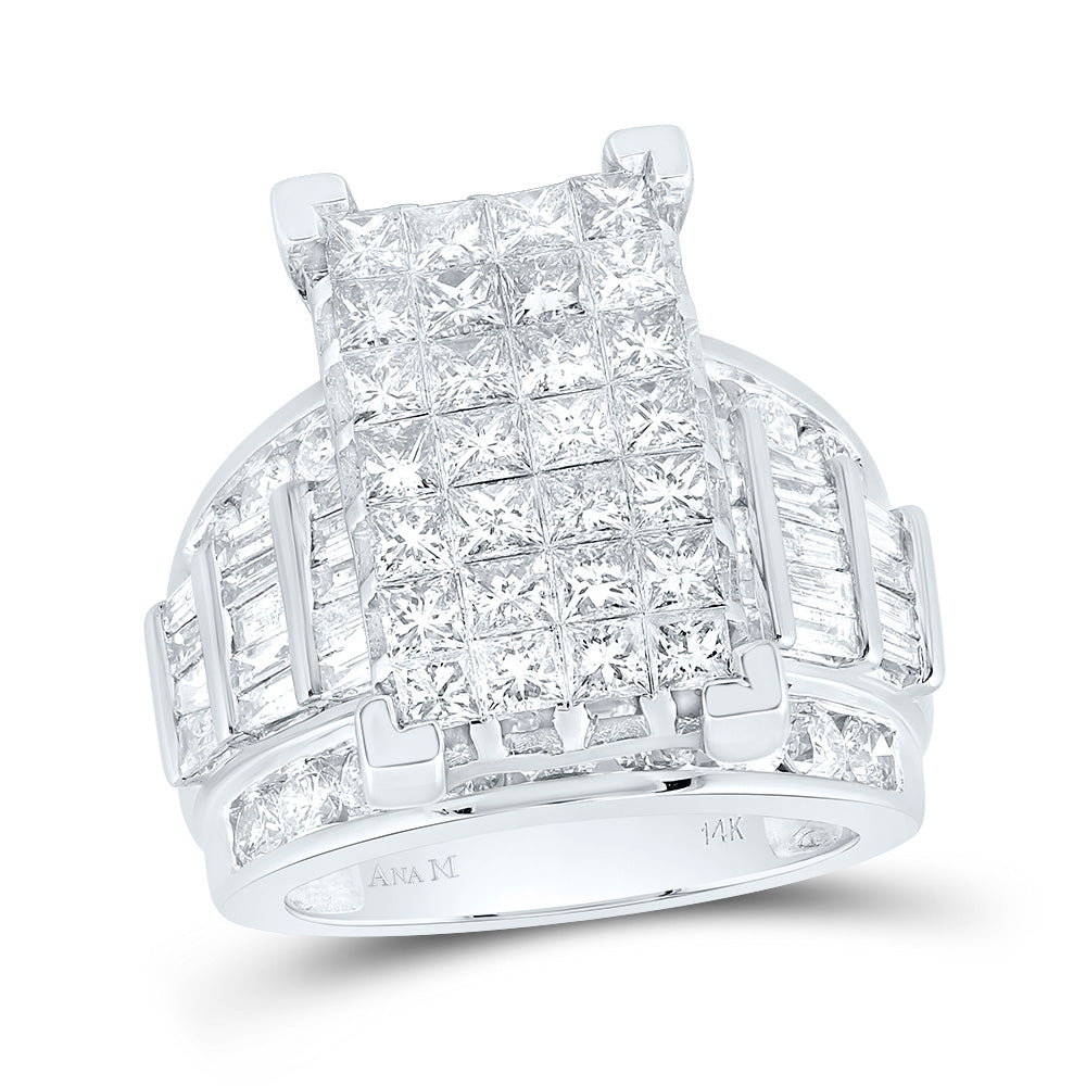 14Kt White Gold Womens Princess Diamond Cluster Bridal Wedding Engagement Ring 5.00 Cttw (16.86 grams)