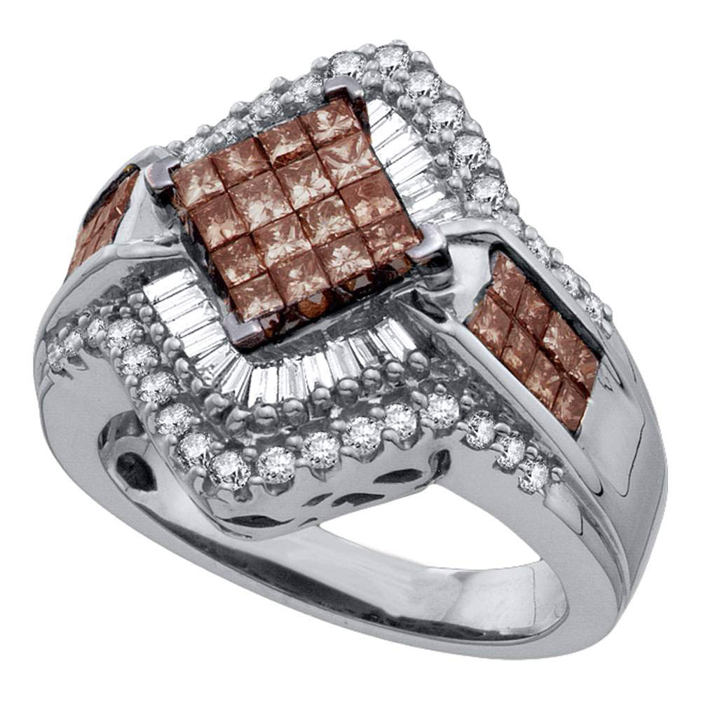 10Kt White Gold 1 1/2Ct-Dia Cognac Natural Brown Ring (8.14 grams)