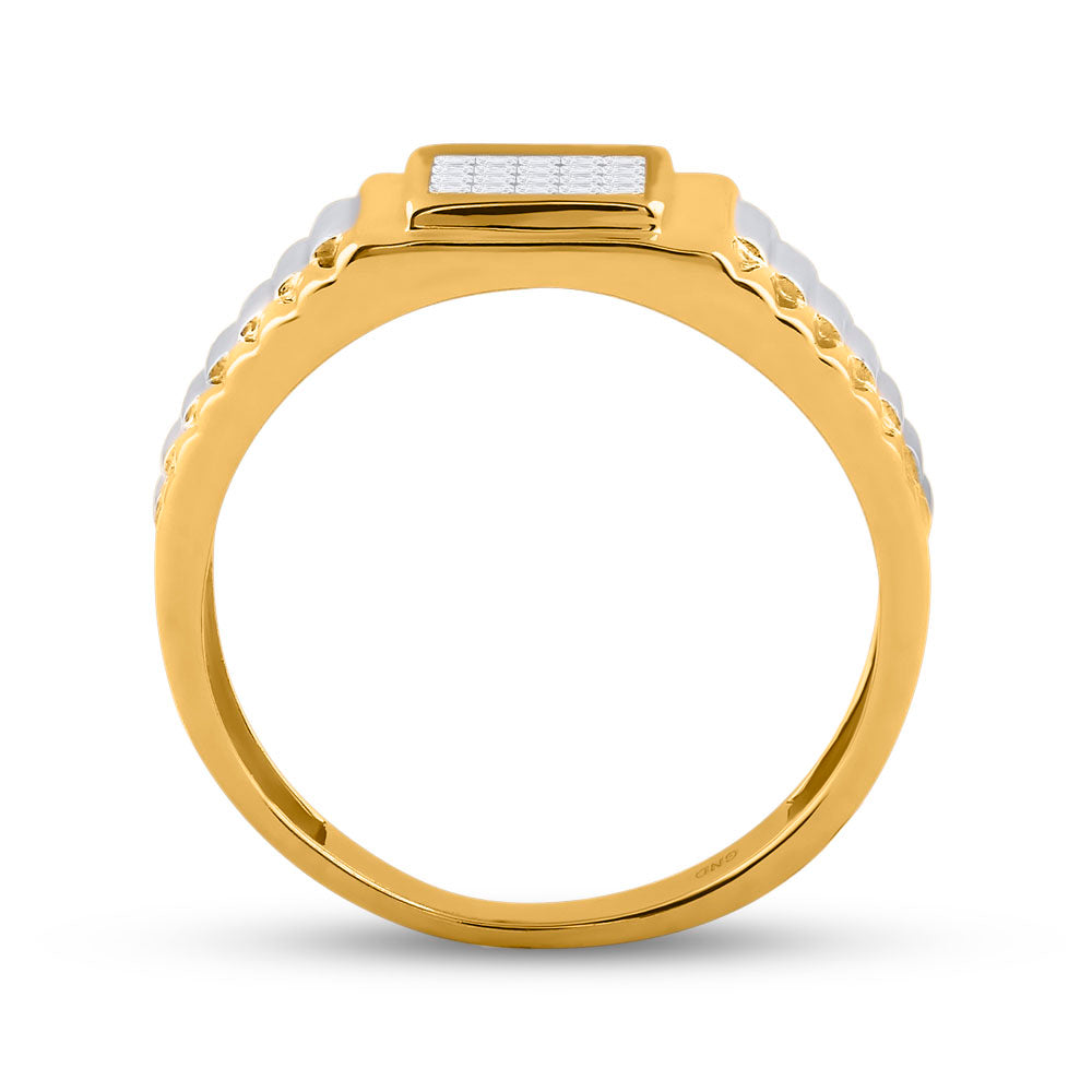14Kt Two-Tone Gold Mens Princess Diamond Ribbed Cluster Ring 1/4 Cttw (3.03 grams)