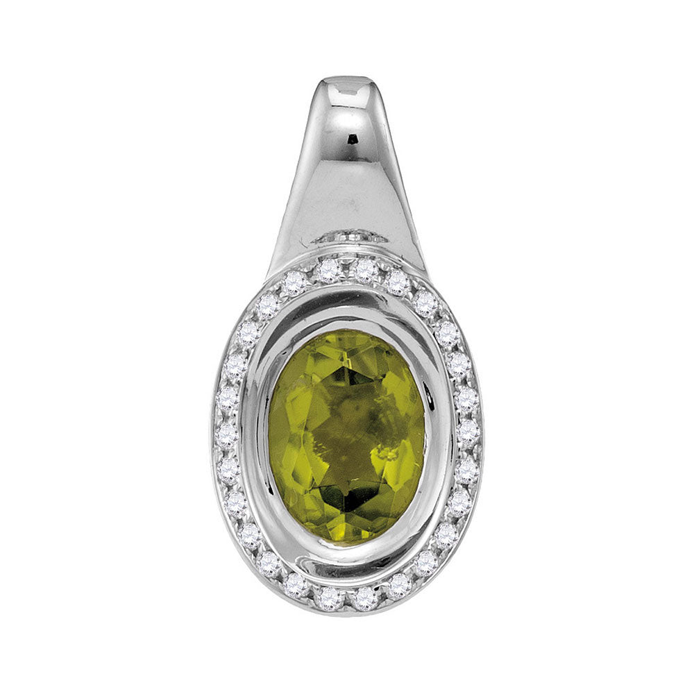 14Kt White Gold 1/6Ctw-Dia 1 (Min)Ct Peridot Natural Gem Pendant (2.51 grams)