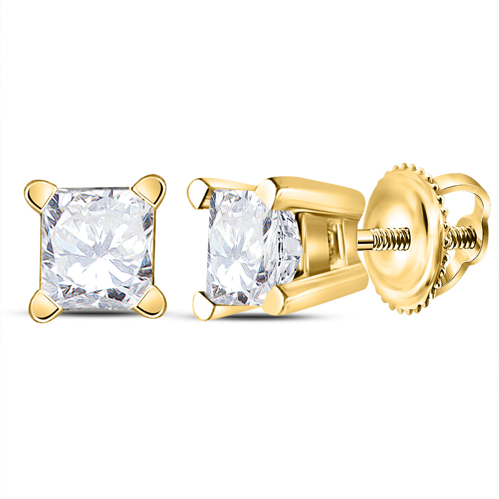 14Kt Yellow Gold 1/2Ct-(Prem) Princess Diamond Solitaire Earring Studs (0.55 grams)