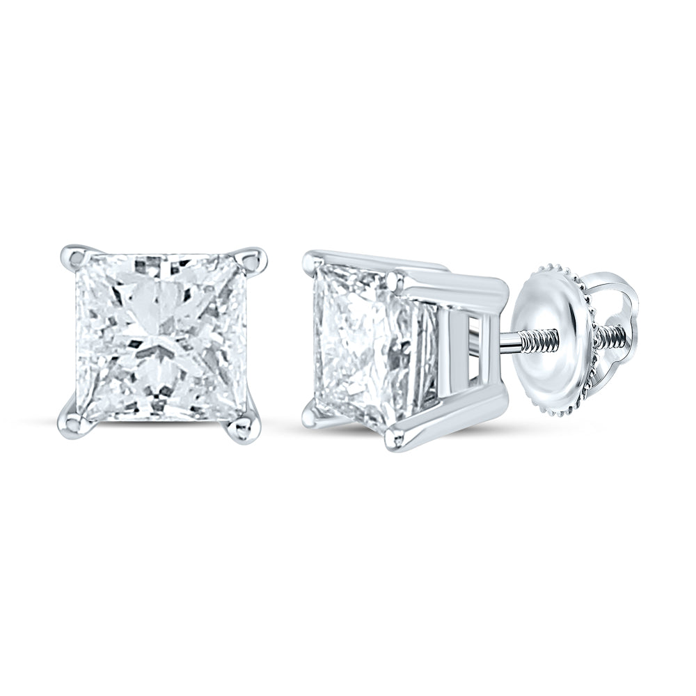 14Kt White Gold 1 3/8Ct Princess Diamond Stud (Sup) Solitaire Earring (0.78 grams)