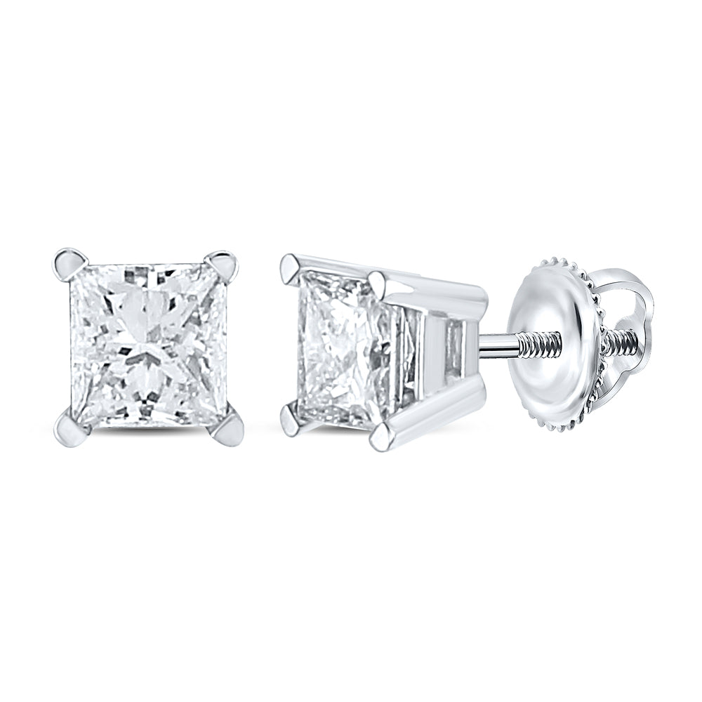 14Kt White Gold 1 Ct-(Sup) Princess Diamond Studs Solitaire Earring (0.7 grams)
