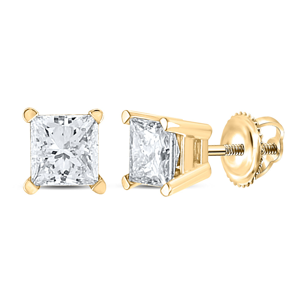 14Kt Yellow Gold 1 Ct-(Sup) Princess Diamond Stud Solitaire Earring (0.73 grams)