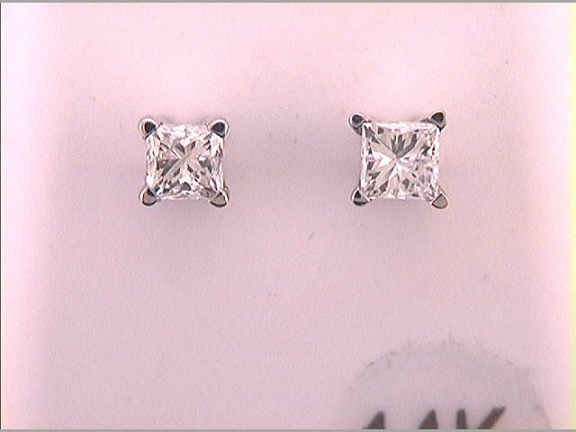 14Kt White Gold 5/8Ct-(Exce) Dia Princess Studs Solitaire Earring (0.49 grams)
