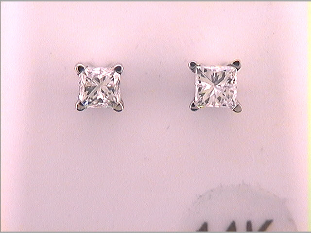 14Kt White Gold 5/8Ct-(Exce) Dia Princess Studs Solitaire Earring