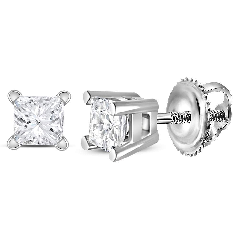 14Kt White Gold 1/4Ct-(Sup) Princess Dia Stud Solitaire Earring (0.39 grams)