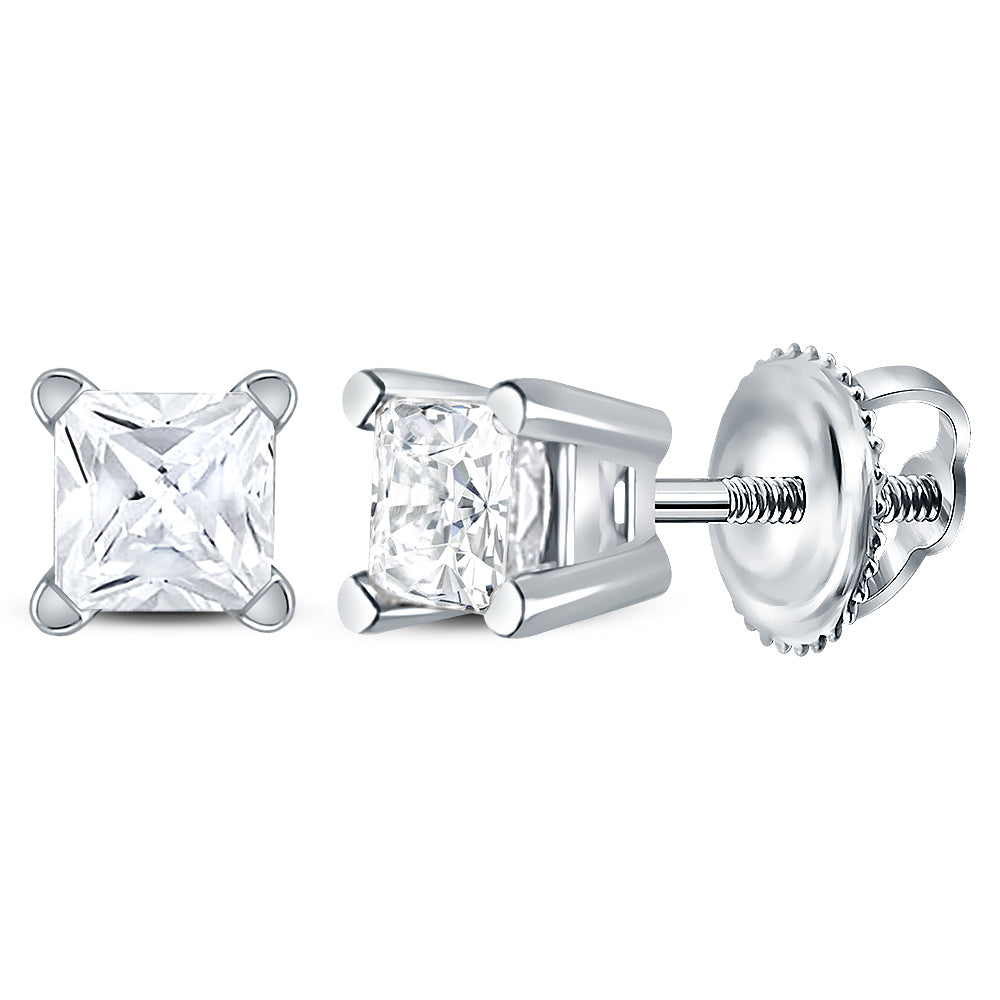 14Kt White Gold 3/8Ct-(Sup) Princess Dia Stud Solitaire Earring (0.45 grams)