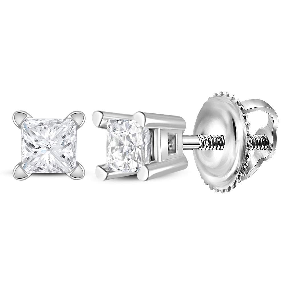 14Kt White Gold 1/6Ct-(Exce) Princess Diam Stud Solitaire Earring